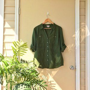 -CB Button Down Olive Green  Long-Mid Sleeve Top